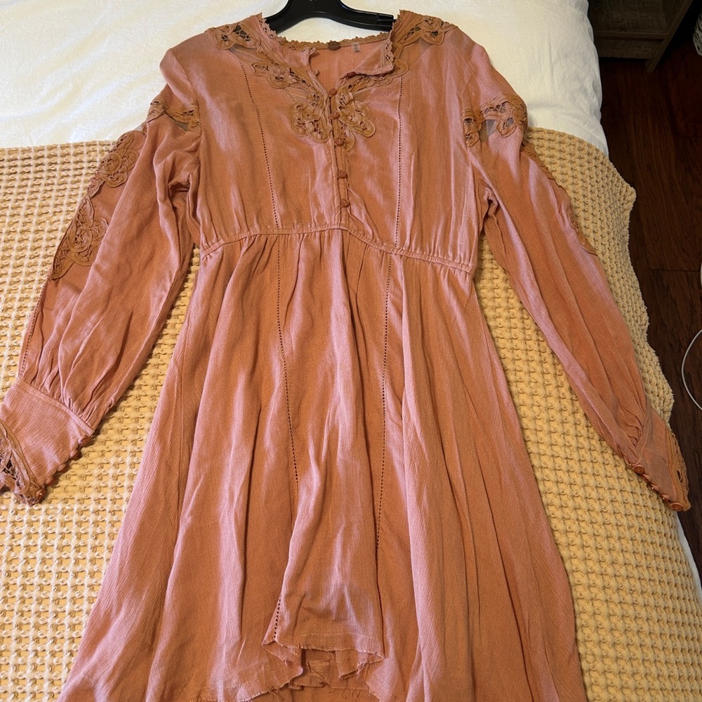 FP One Dress Embroidered Peach Dress